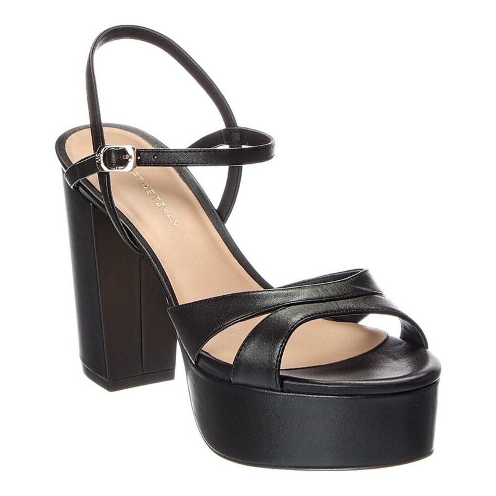 Stuart Weitzman Maia Leather Platform Sandal, Black